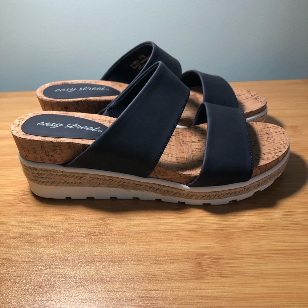Easy Street Maryann Women’s Wedge Sandals Size 7 Navy Blue